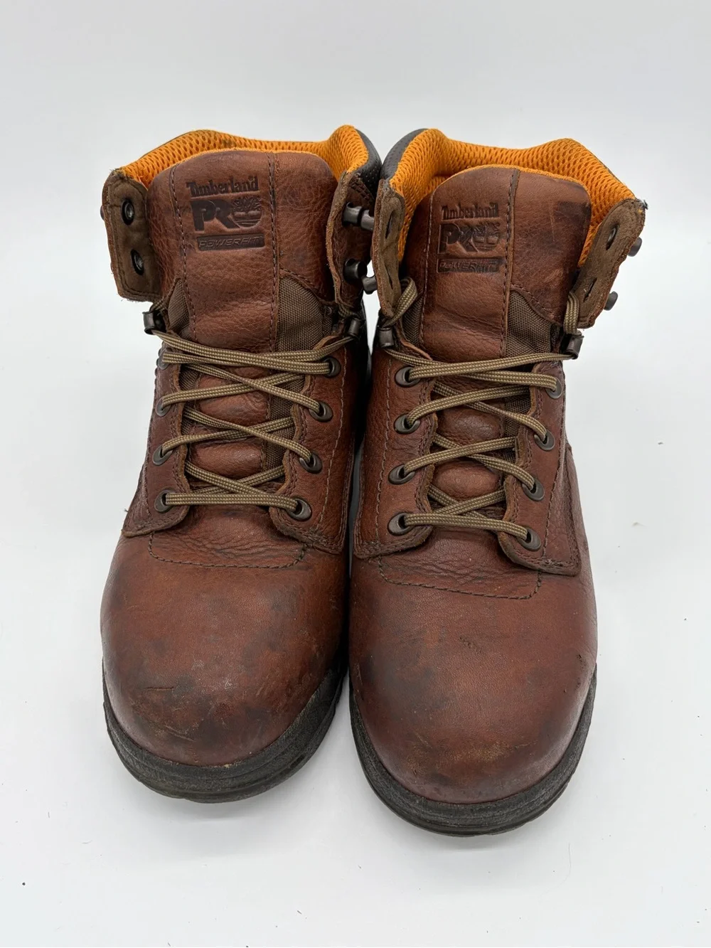 Timberland PRO Brown Leather Work Boots with Orange Lining